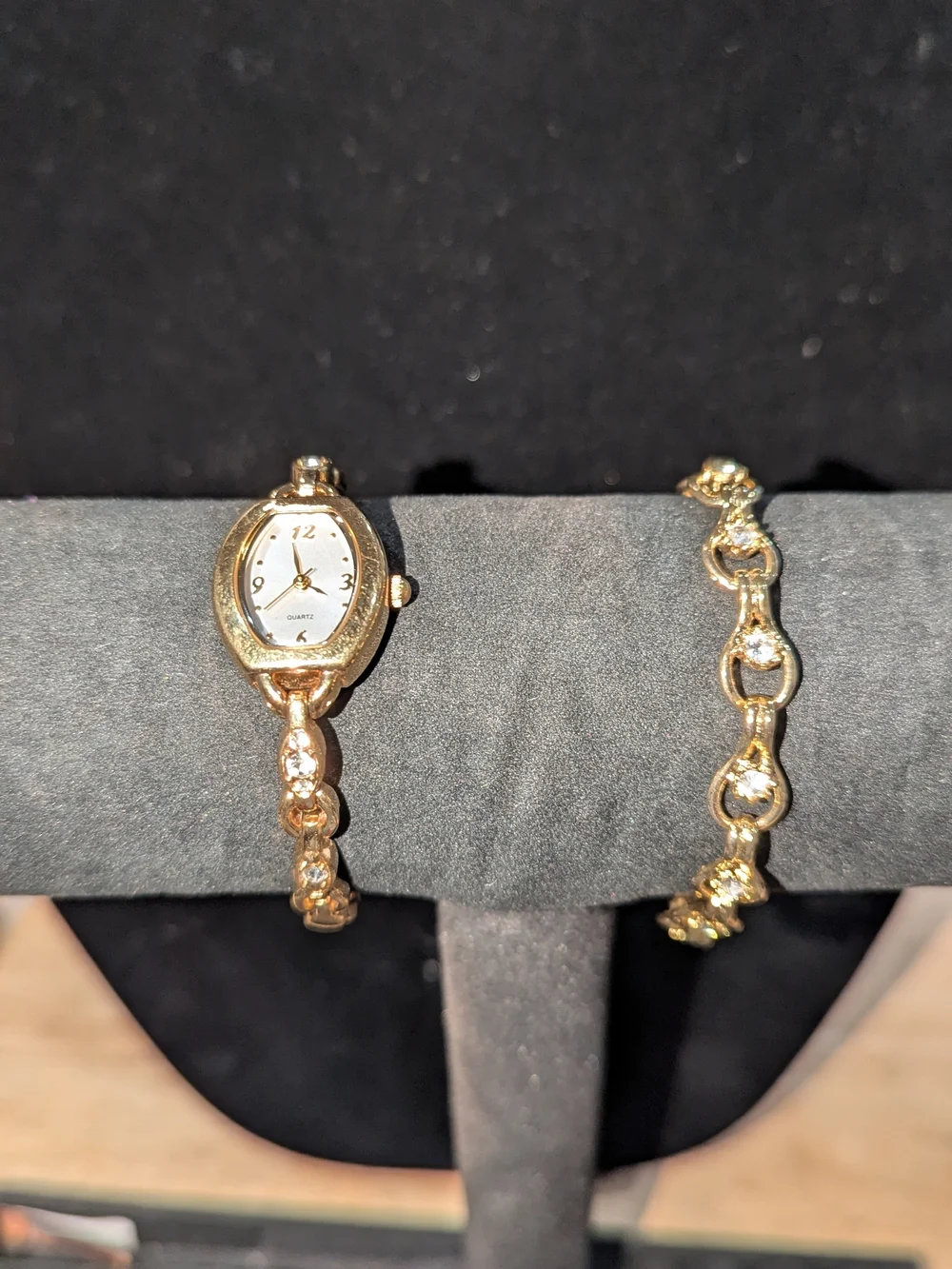 Gold-Tone Women's Bracelet & Watch Set with Crystal Accents